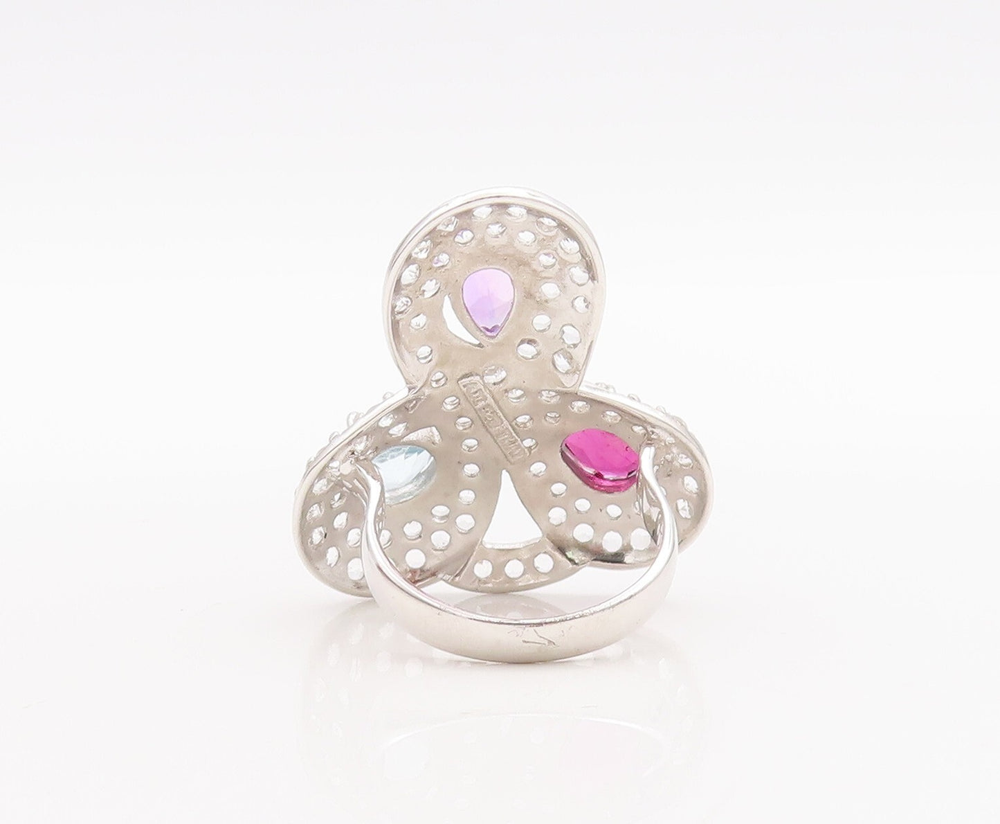 925 Sterling Silver Vintage Ring Multi Shaped Gemstone & CZ  Sz 7.5  RG29040
