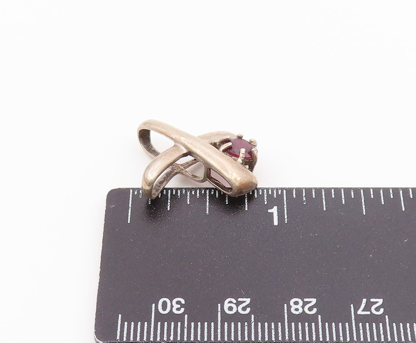 925 Sterling Silver  Vintage Prong Set Garnet Crossed Slide Pendant  PT17629