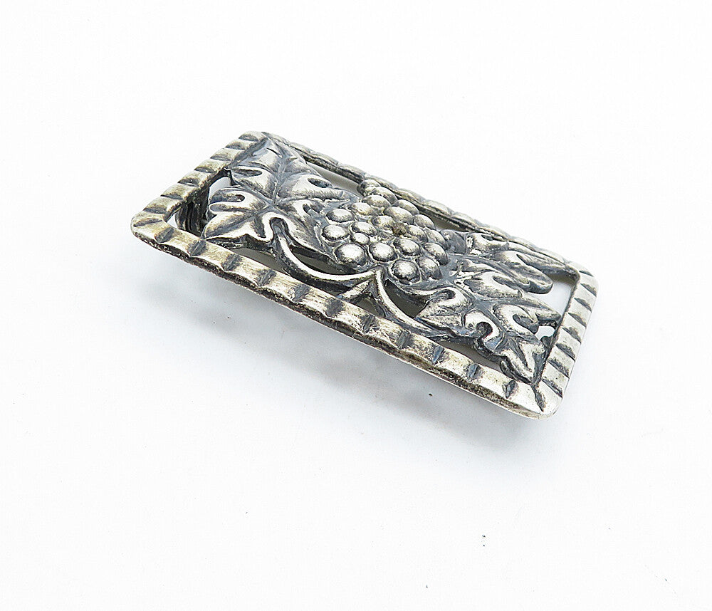 925 Sterling Silver  Vintage Antique Grape Bunch Square Brooch Pin  BP2693