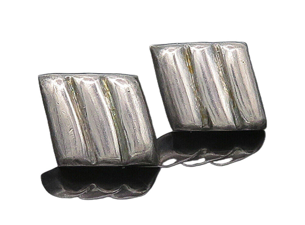 925 Sterling Silver  Vintage Dark Tone Fluted Square Drop Earrings  EG5874