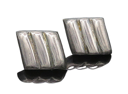 925 Sterling Silver  Vintage Dark Tone Fluted Square Drop Earrings  EG5874
