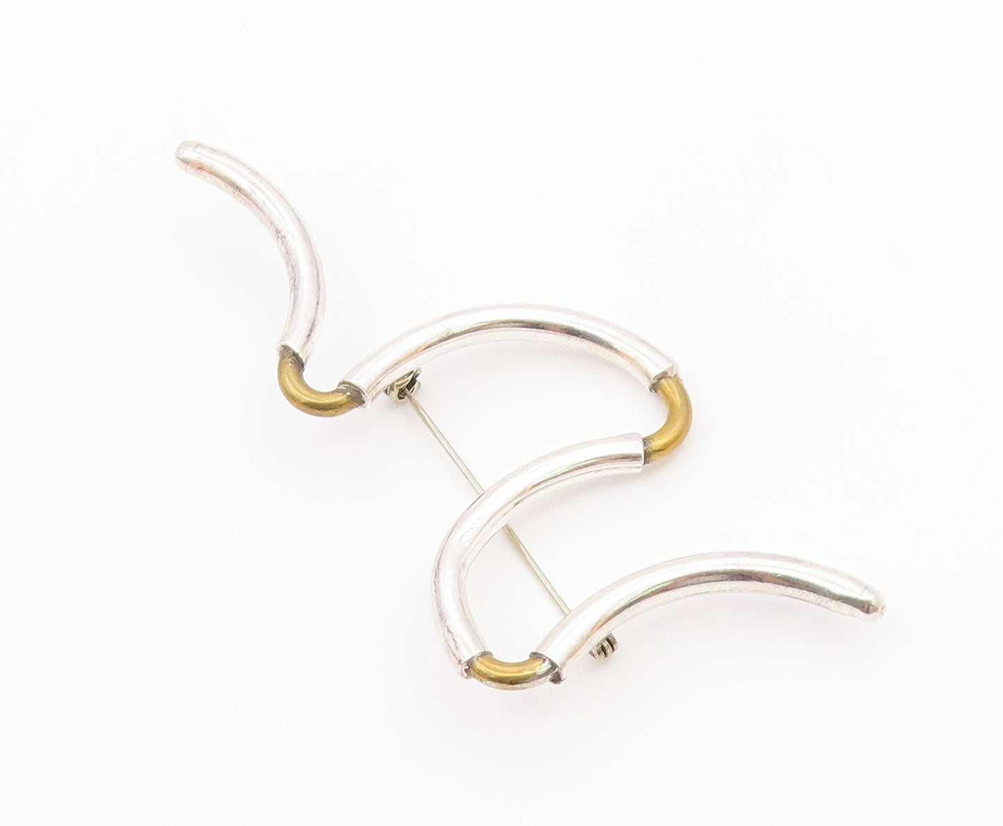 925 Sterling Silver  Vintage Shiny Two Tone Scribble Design Brooch Pin  BP3077