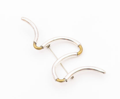925 Sterling Silver  Vintage Shiny Two Tone Scribble Design Brooch Pin  BP3077