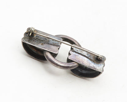 LOS CASTILLO 925 Silver  Vintage Dark Tone Fluted Design Brooch Pin  BP3910