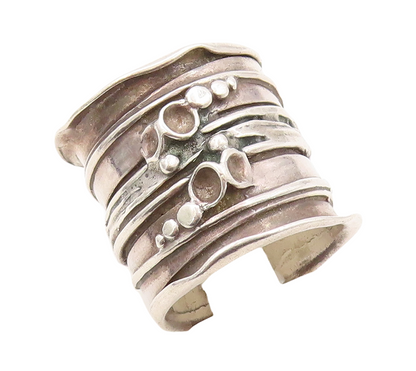 925 Sterling Silver Vintage Ring Large Brutalist Design Carved  Sz 6.5  RG31043