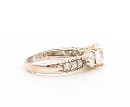 925 Sterling Silver Vintage Ring Minimalist Carved Round Cut Topaz Sz 7  RG31218