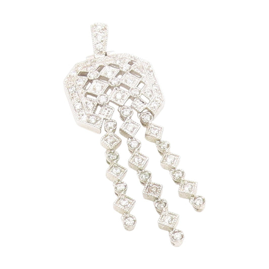 925 Sterling Silver Vintage Pendant Sparkling CZ Geometric Tassel Drop  PT25745