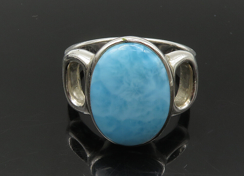 925 Sterling Silver  Vintage Larimar Shiny Cocktail Ring Sz 10  RG22138