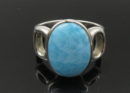 925 Sterling Silver  Vintage Larimar Shiny Cocktail Ring Sz 10  RG22138