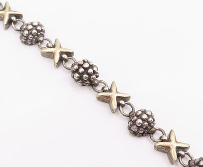 14k Gold & 925 Sterling Silver Vintage Bracelet Beaded Ball & Cross Link BT11978