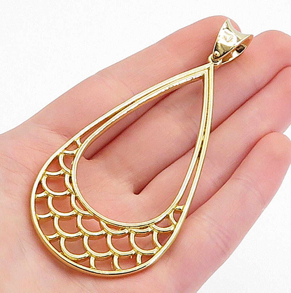 925 Sterling Silver  Polished Gold Plated Open Tear Drop Pendant  PT3709