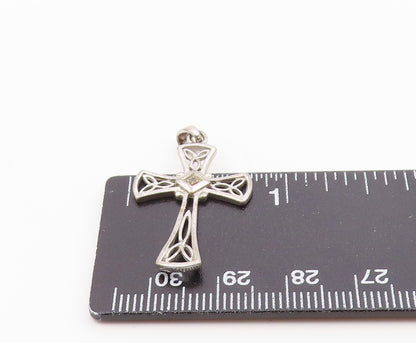 925 Sterling Silver  Vintage Genuine Diamond Religious Cross Pendant  PT16065