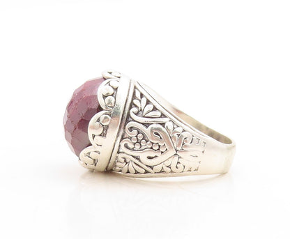 925 Sterling Silver Vintage Ring Large Floral Carved Gemstone  Sz 10.5  RG31483