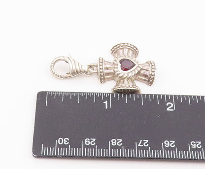 925 Sterling Silver Vintage Pendant JUDITH RIPKA Garnet Maltese Cross  PT26431