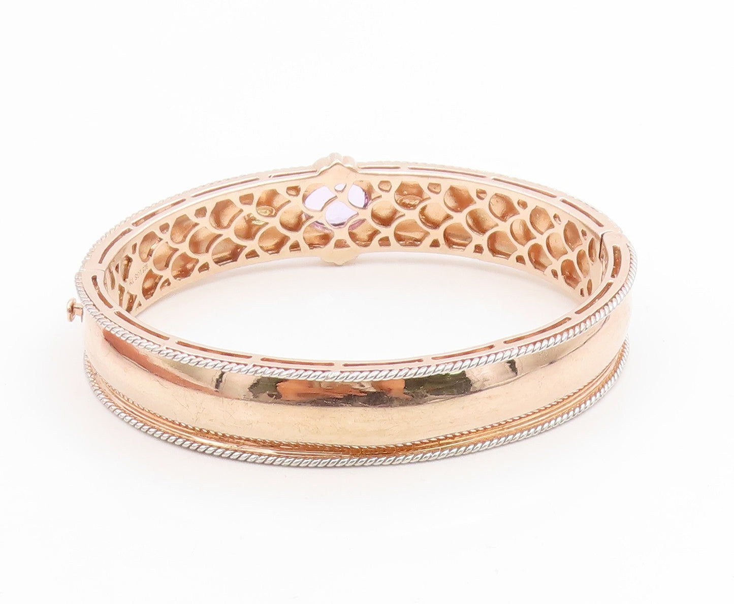 925 Sterling Silver Vintage Bracelet Gold Plated Amethyst Bangle  BT12005