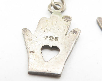 925 Sterling Silver  Vintage Dark Tone Love Heart Hand Dangle Earrings  EG6066