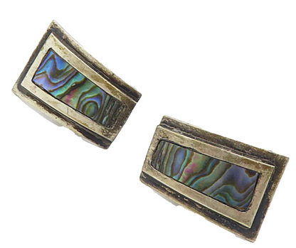 MEXICO 925 Sterling Silver  Vintage Abalone Shell Non Pierce Earrings  EG3852