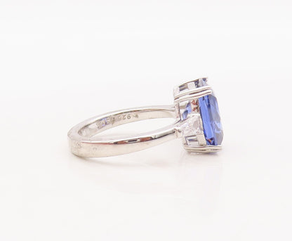 925 Sterling Silver Vintage Ring Rectangle Cut Two Tone Topaz  Sz 7  RG29307