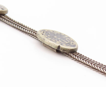 925 Sterling Silver Vintage Necklace Ethnic Geometric Disc & Tassel Chain NE4623