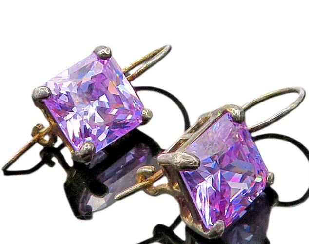 925 Sterling Silver  Vintage Purple Cubic Zirconia Drop Earrings  EG10760
