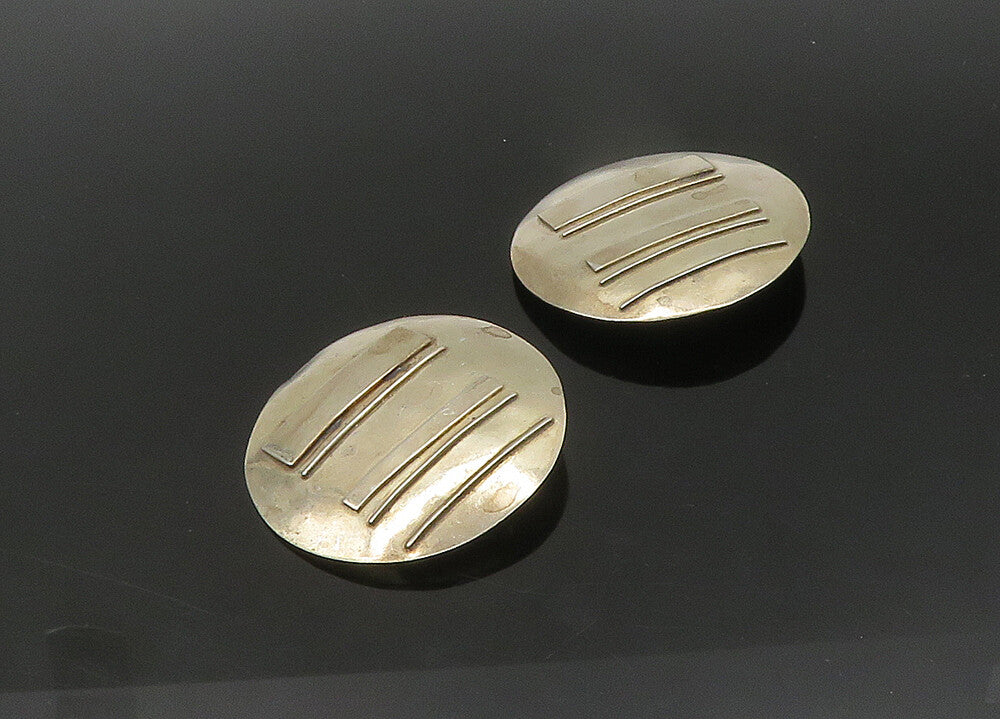 WOODS 925 Sterling Silver Vintage Modernist Round Non Pierce Earrings EG10802