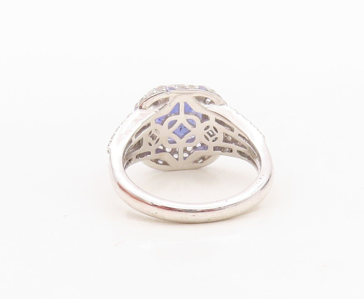 925 Sterling Silver Vintage Ring Square Tanzanite & Topaz Inlay Sz 7.5  RG30056