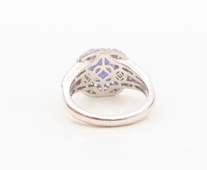 925 Sterling Silver Vintage Ring Square Tanzanite & Topaz Inlay Sz 7.5  RG30056