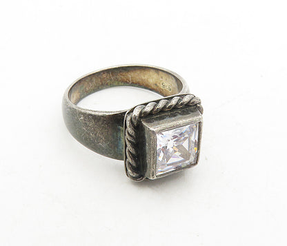 925 Sterling Silver  Vintage Cubic Zirconia Twist Cocktail Ring Sz 7  RG8697