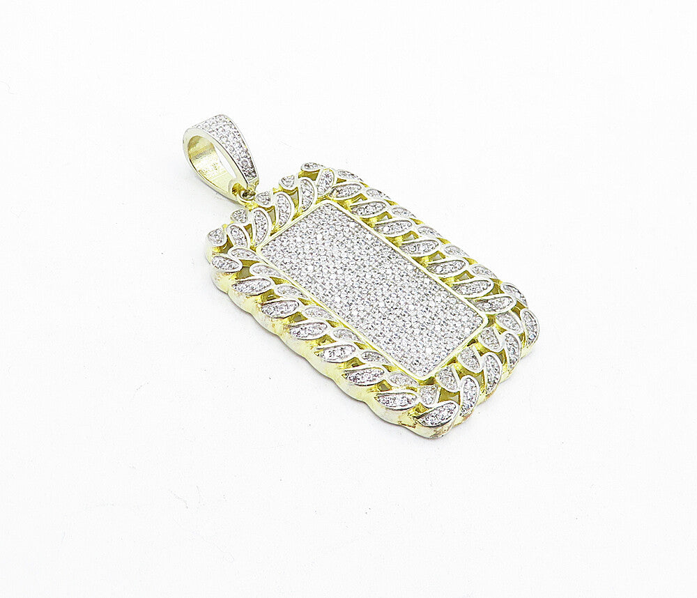 925 Sterling Silver  Sparkling Cubic Zirconia Two Tone Square Pendant  PT3377