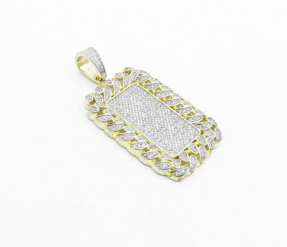 925 Sterling Silver  Sparkling Cubic Zirconia Two Tone Square Pendant  PT3377