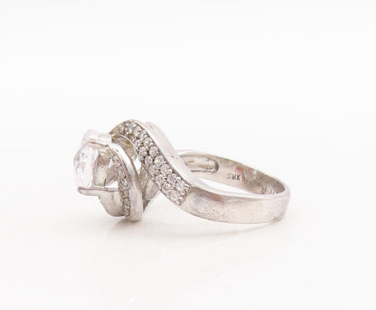 925 Sterling Silver Vintage Ring Designer Cut Spiral Topaz Inlay  Sz 6  RG29283