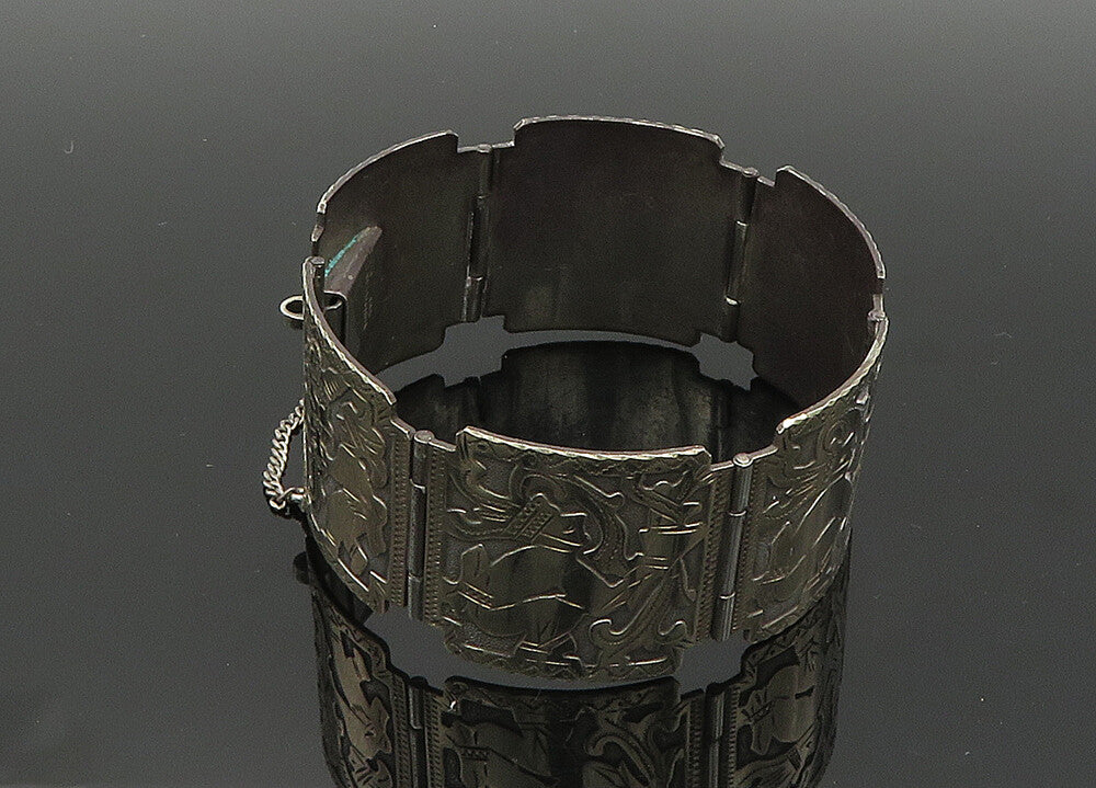 925 Sterling Silver & 18K GOLD  Vintage Warrior Panel Chain Bracelet  BT8242