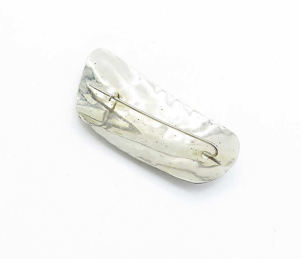 925 Sterling Silver  Vintage Modernist Two Tone Hammered Brooch Pin  BP2571