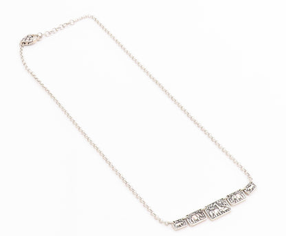 925 Sterling Silver Vintage Necklace Antique Elephant & Animal Kingdom   NE4584
