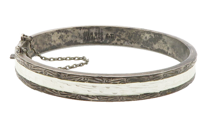 SIAM 925 Sterling Silver  Vintage Enamel Dark Tone Bangle Bracelet  BT5420