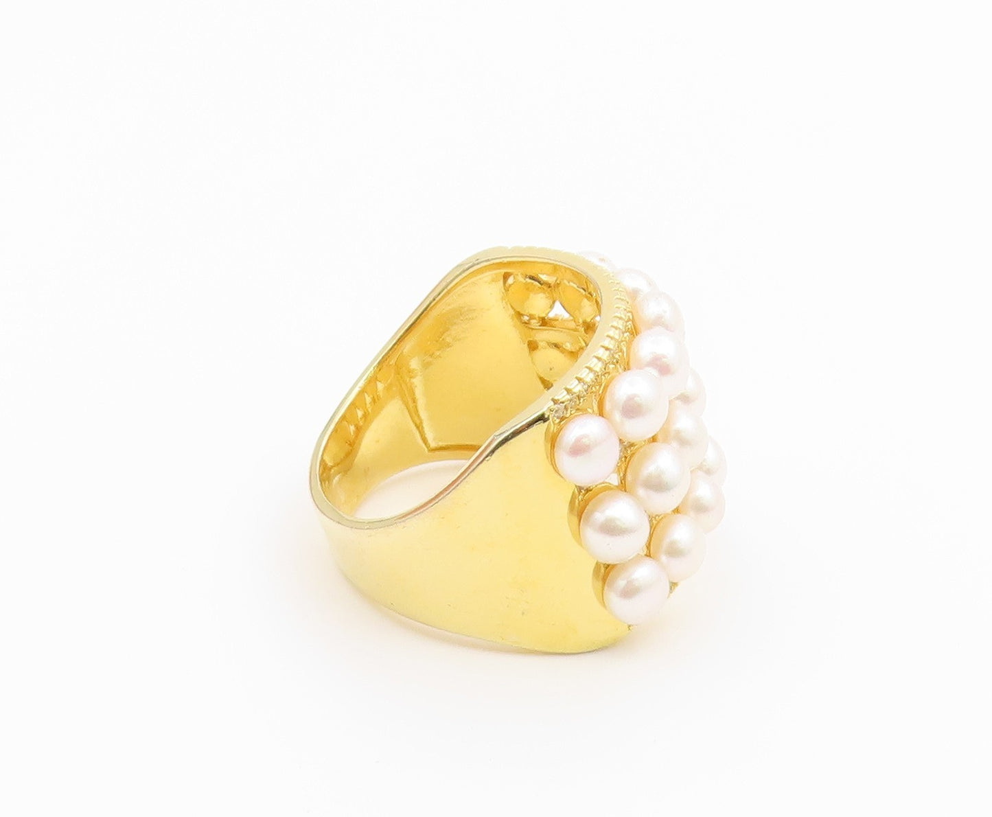 925 Sterling Silver Vintage Ring Gold Plated Multi Row Pearl Band Sz 10 RG36783