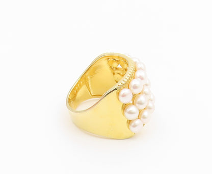 925 Sterling Silver Vintage Ring Gold Plated Multi Row Pearl Band Sz 10 RG36783