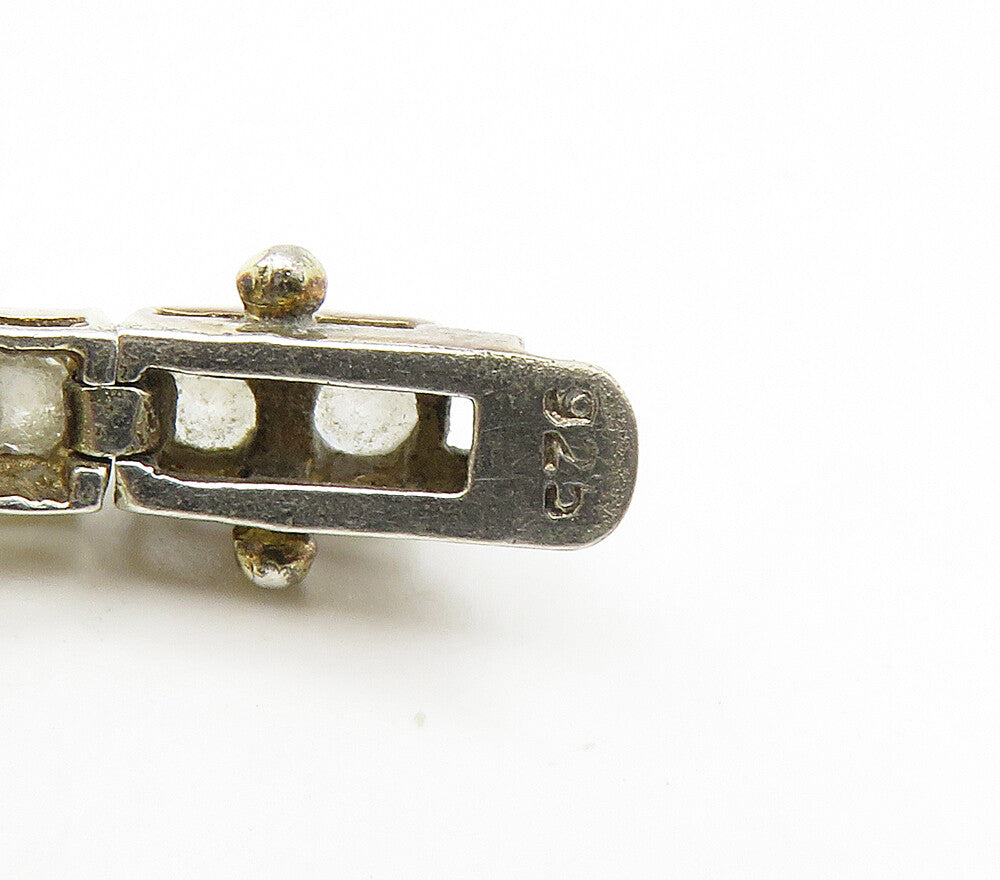 925 Sterling Silver  Vintage Bezel Set Cubic Zirconia Chain Bracelet  BT6417