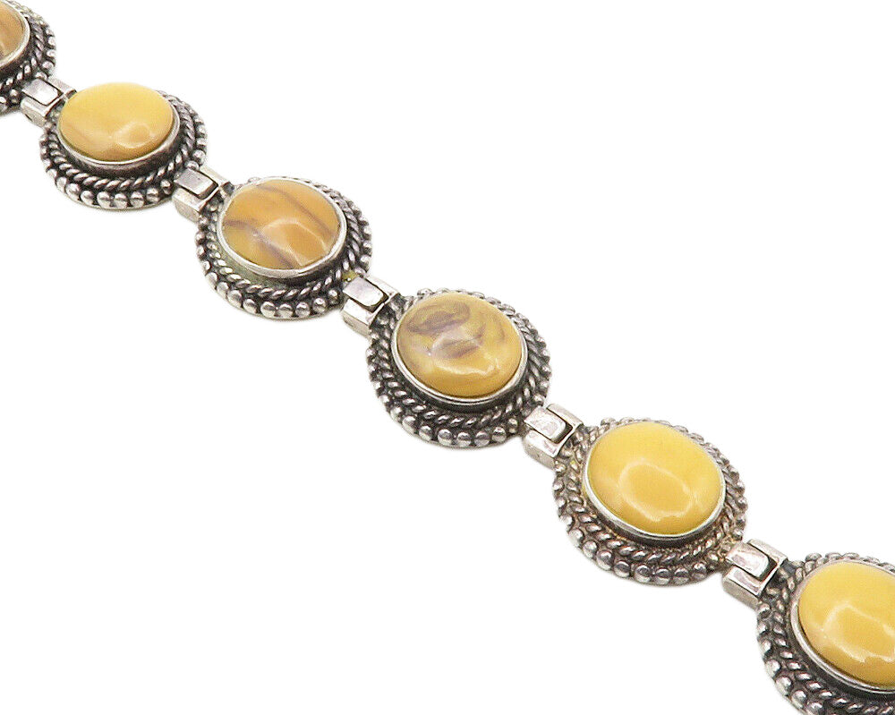 925 Sterling Silver  Vintage Jasper Round Hinge Link Chain Bracelet  BT5542