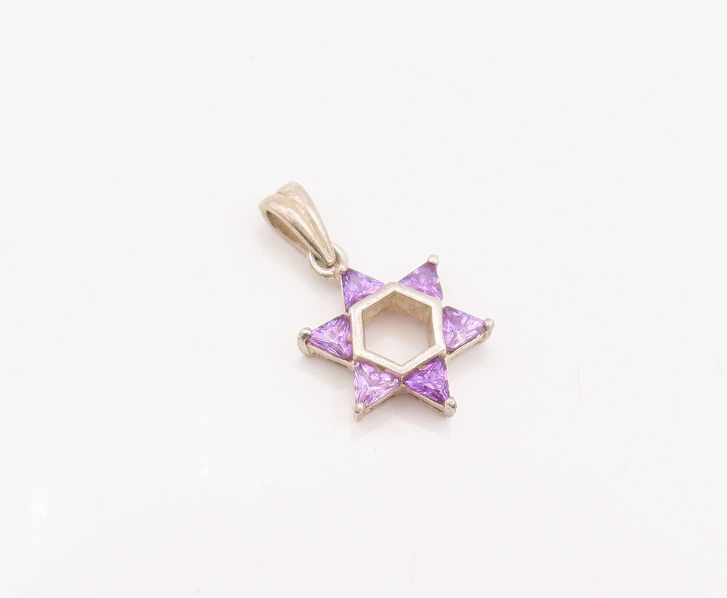 925 Sterling Silver Vintage Pendant Cutout Triangle Amethyst Star  PT23390