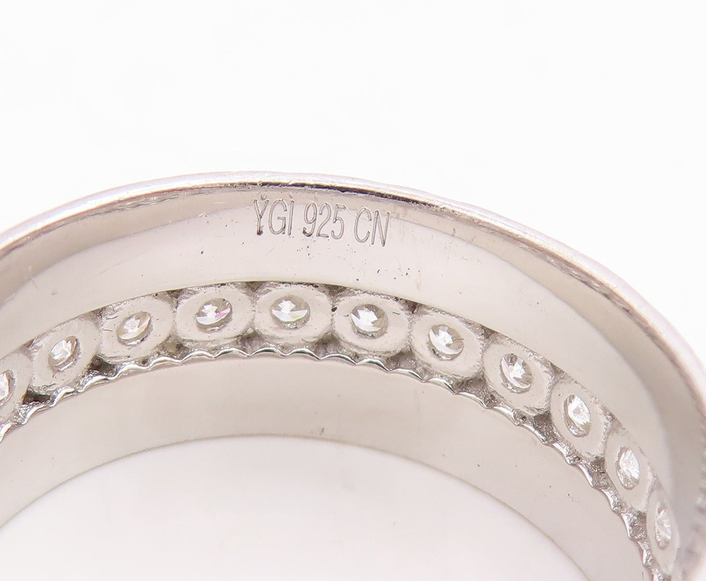 925 Sterling Silver Vintage Ring Two Tone CZ Wide Statement Band  Sz 8  RG34993