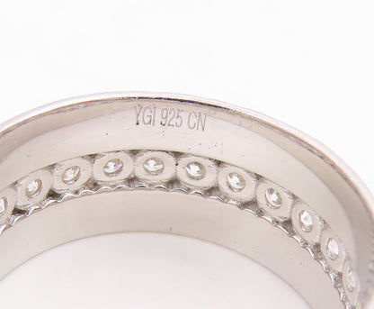 925 Sterling Silver Vintage Ring Two Tone CZ Wide Statement Band  Sz 8  RG34993