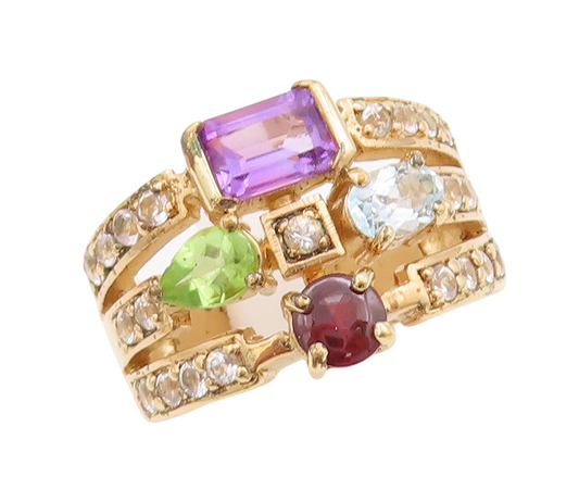 925 Sterling Silver Vintage Ring Gold Plated Multi Color Topaz  Sz 7  RG29418