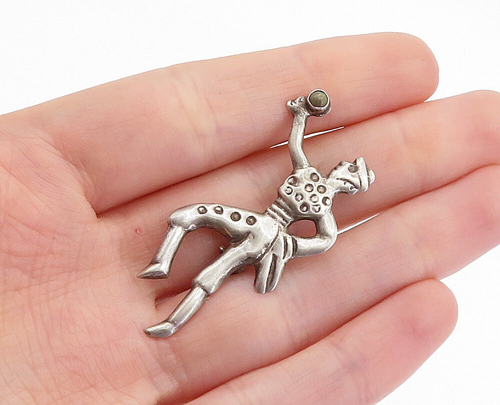 MEXICO 925 Sterling Silver  Vintage Antique Jasper Dancer Brooch Pin  BP2369