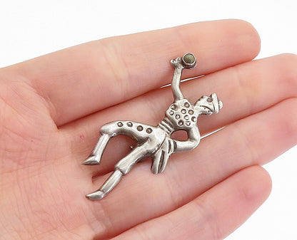 MEXICO 925 Sterling Silver  Vintage Antique Jasper Dancer Brooch Pin  BP2369