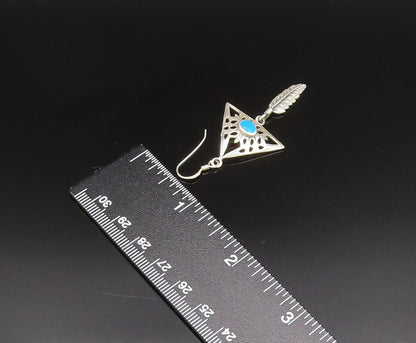 925 Silver  Vintage Open Floral Turquoise Triangle & Feather Earrings  EG11931