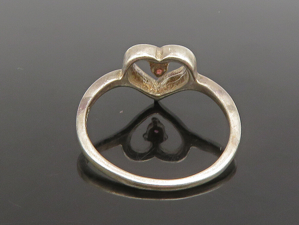 925 Silver  Vintage Dainty Open Love Heart Tourmaline Ring Sz 6  RG25284