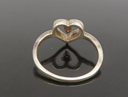 925 Silver  Vintage Dainty Open Love Heart Tourmaline Ring Sz 6  RG25284