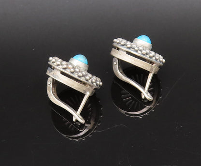 EUROPEAN 925 Silver  Vintage Beaded Edge Chrysocolla Wheel Earrings  EG12294