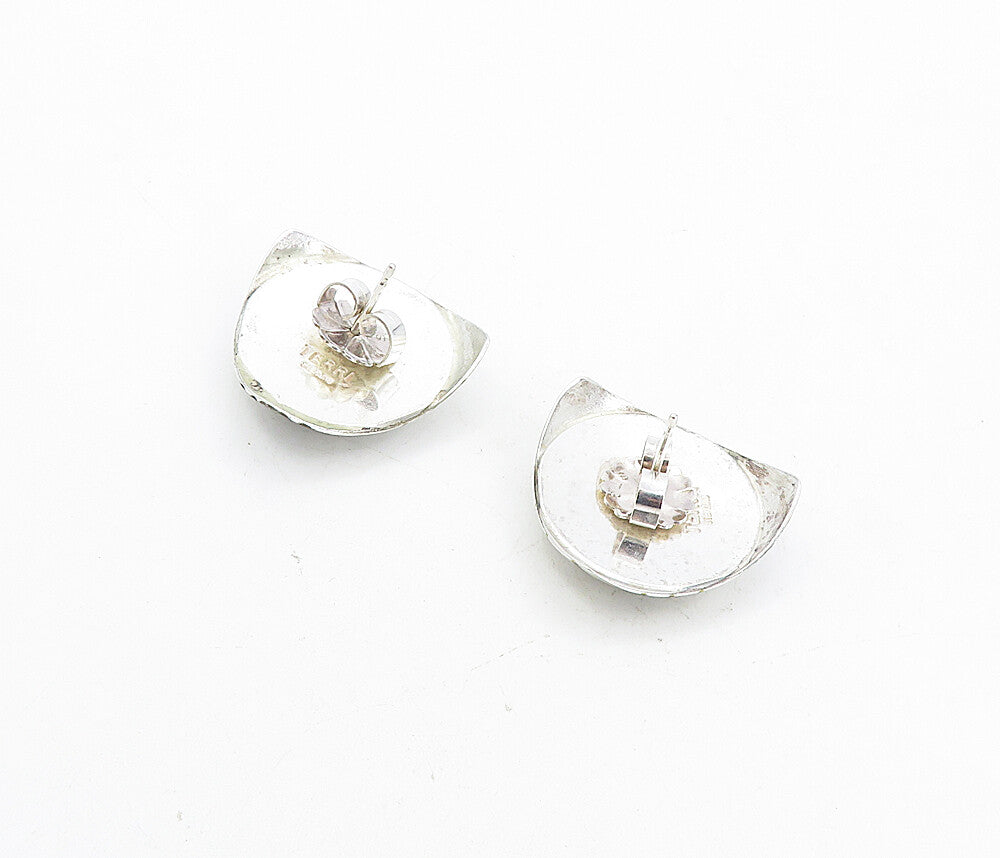 TERRI 925 Sterling Silver  Vintage Enamel Pattern Curved Drop Earrings  EG4261